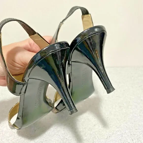 Ellen Tracy 9M black patent & snakeskin shoes 'Vinnie' sandals dressy high heels - Picture 4 of 8